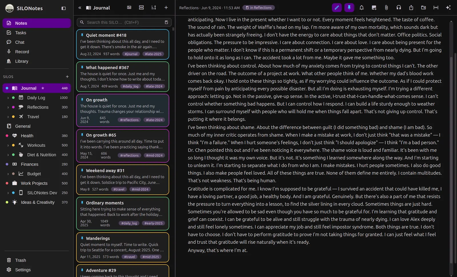 A note shown in reading mode