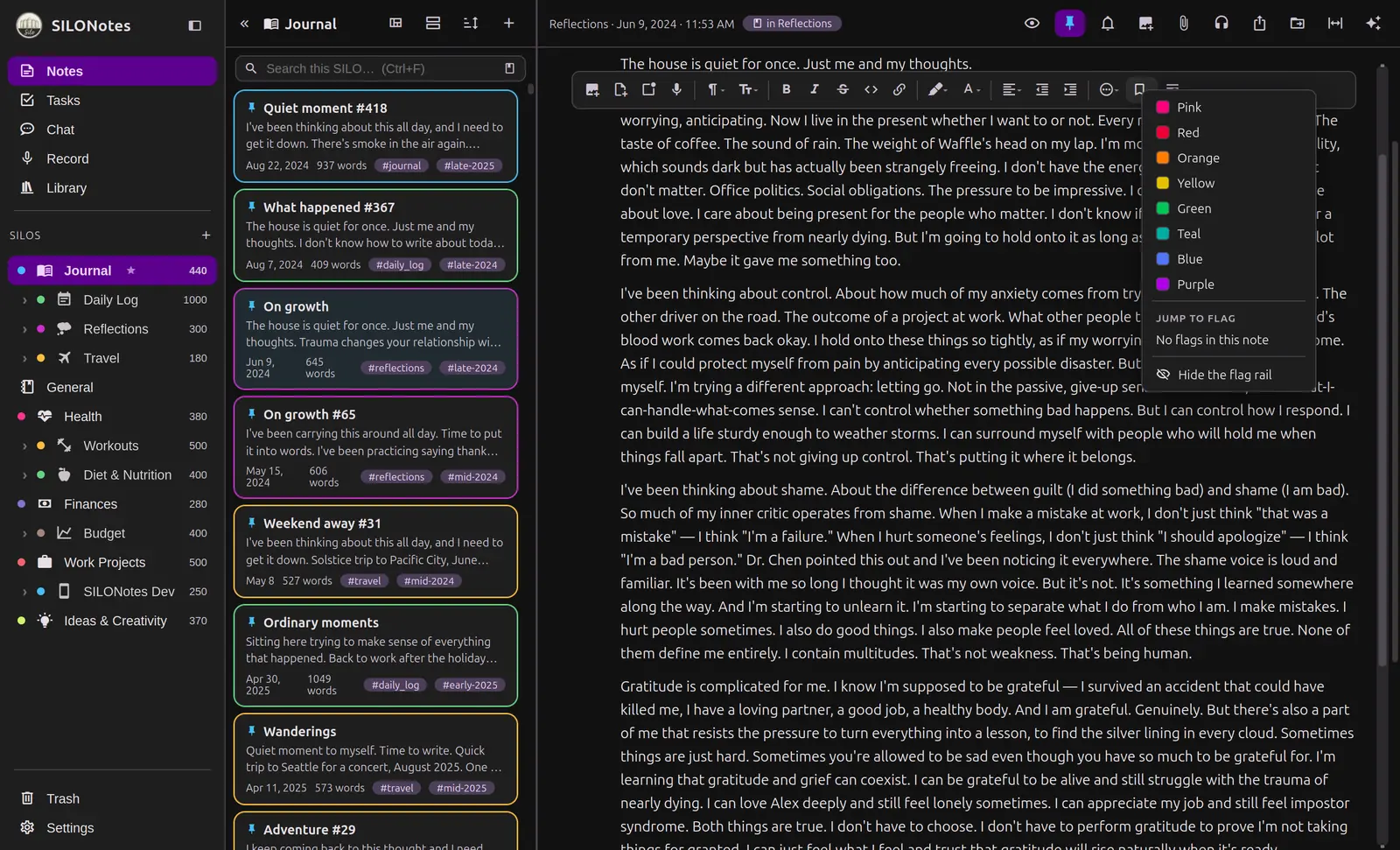 The flag menu open in the editor