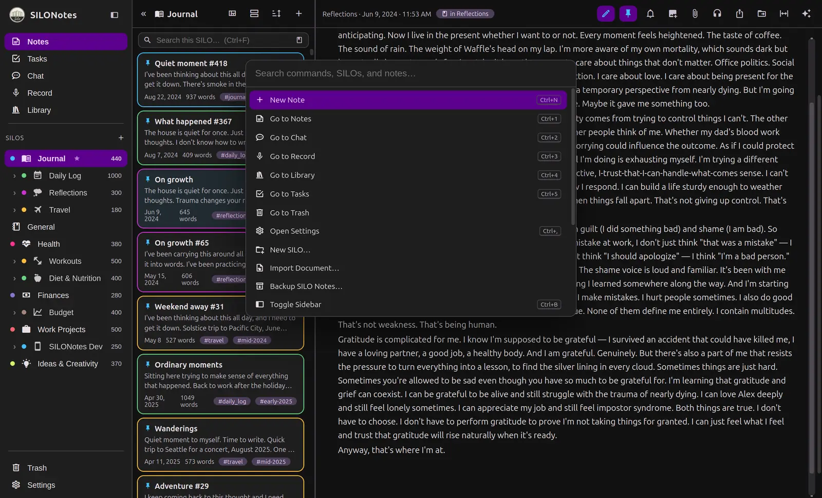 The command palette open showing available commands