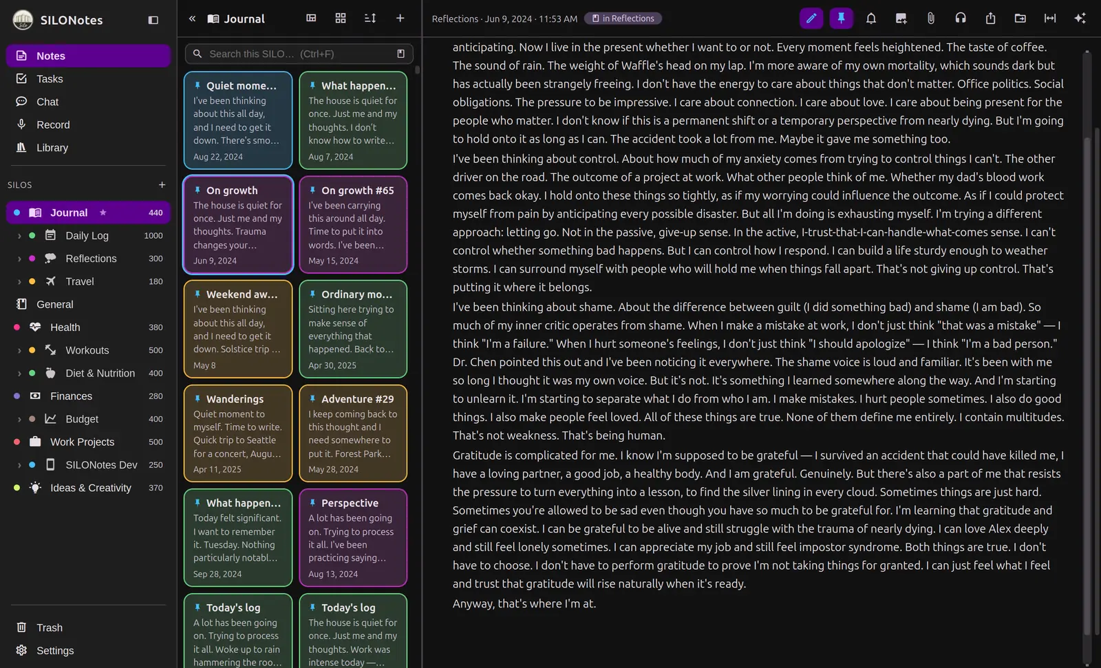 The note list in Gallery Grid layout