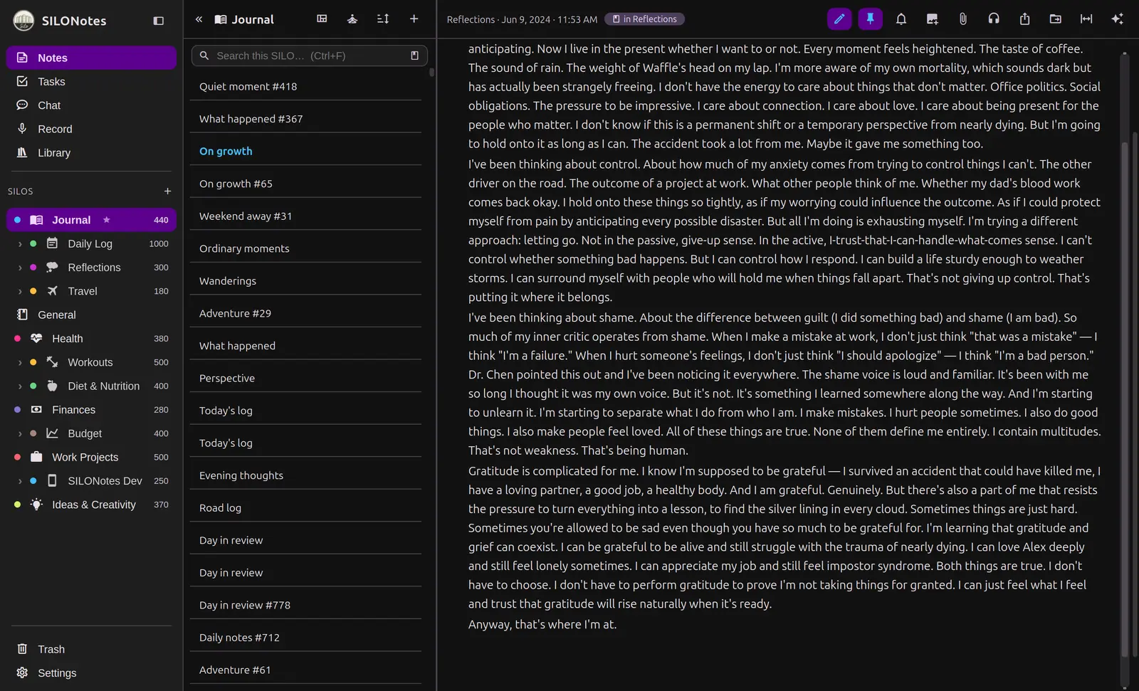 The note list in Zen List layout showing titles only