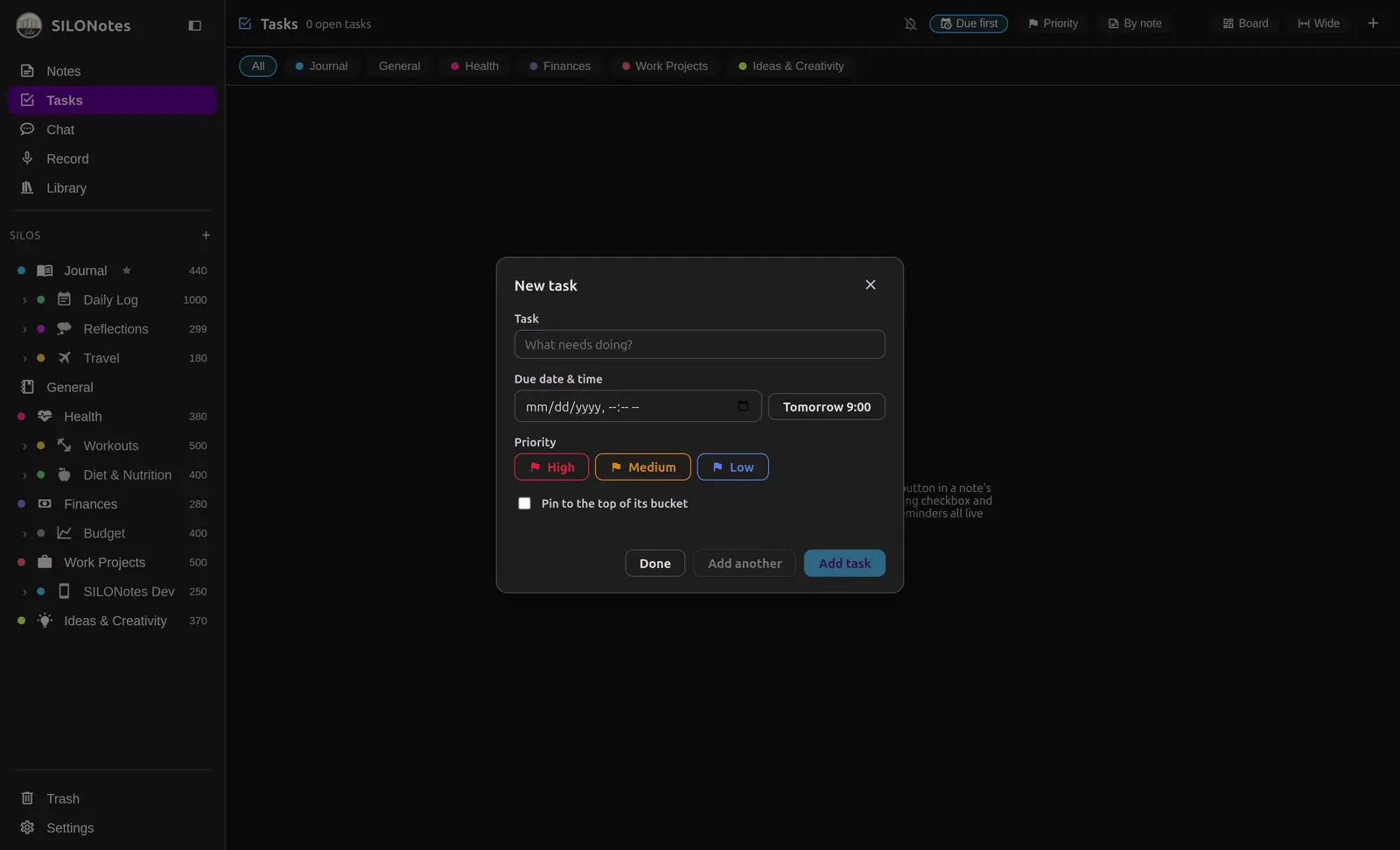 The rapid task entry field open above the task list