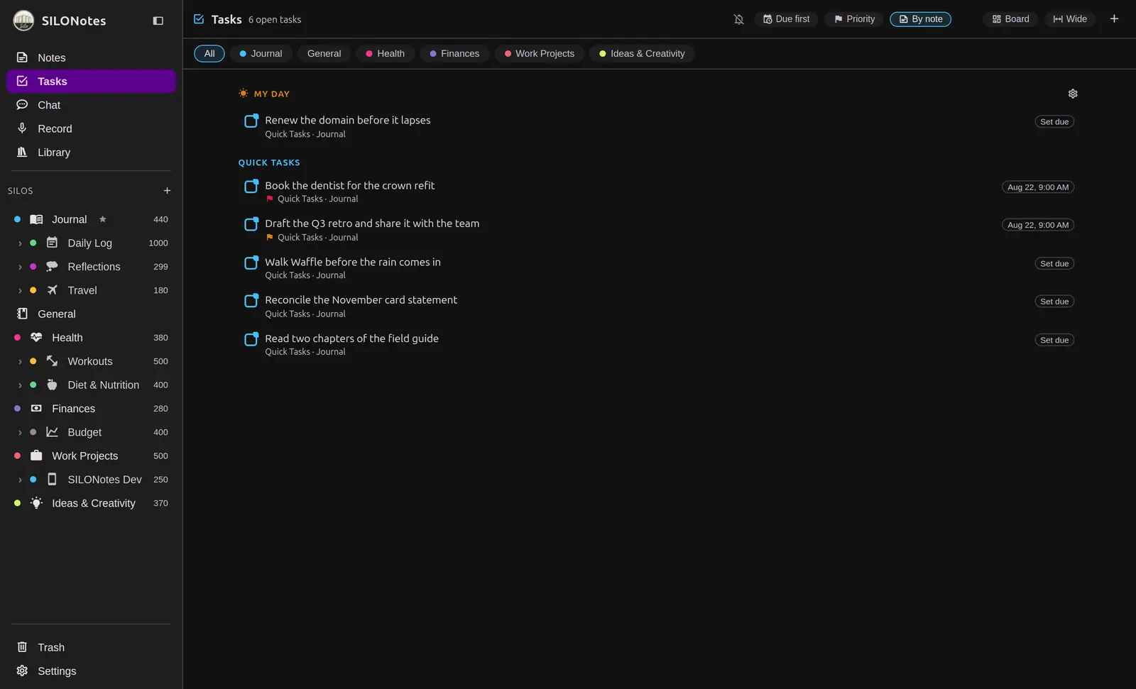 Tasks grouped by the note they came from