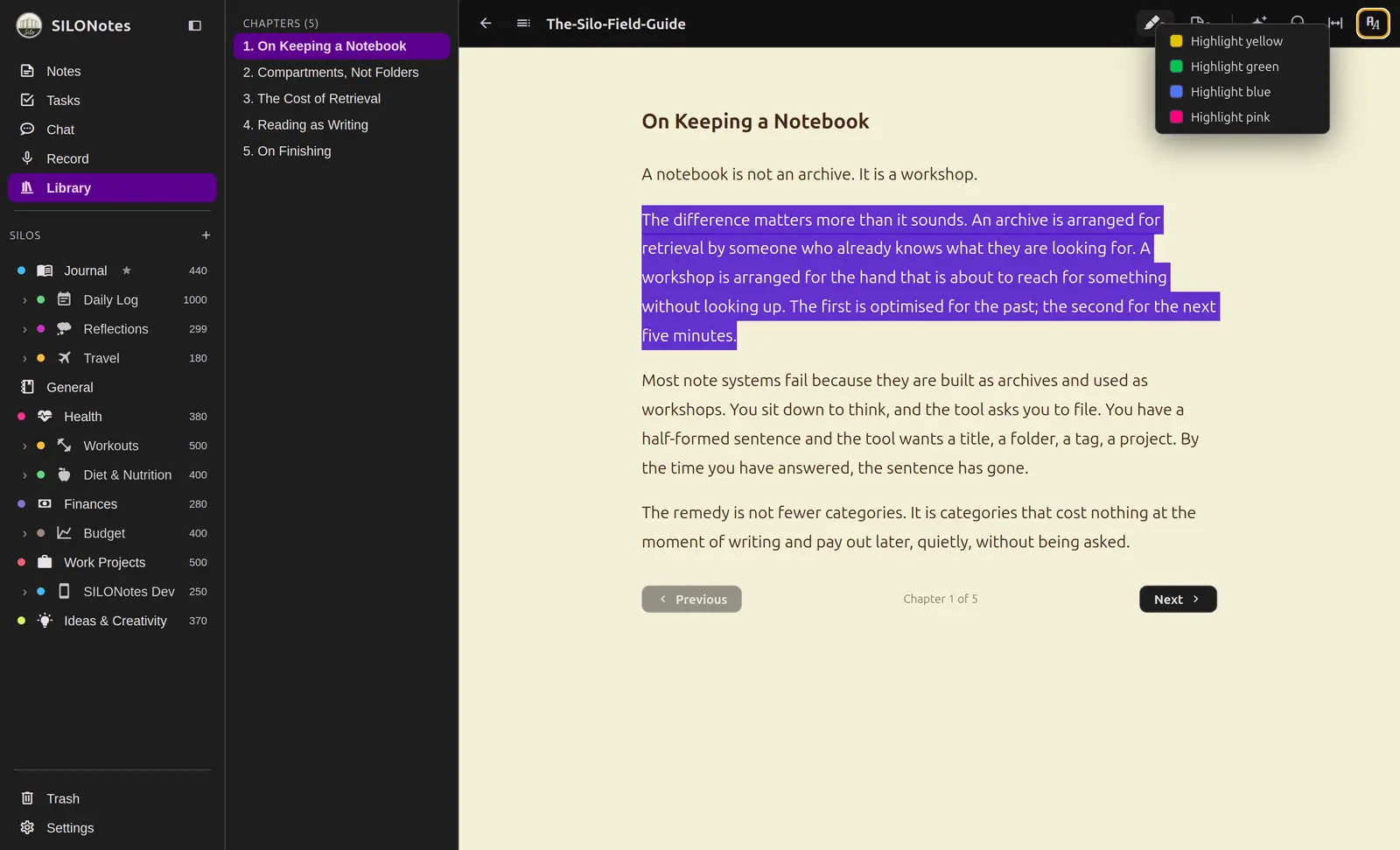 A highlighted passage
