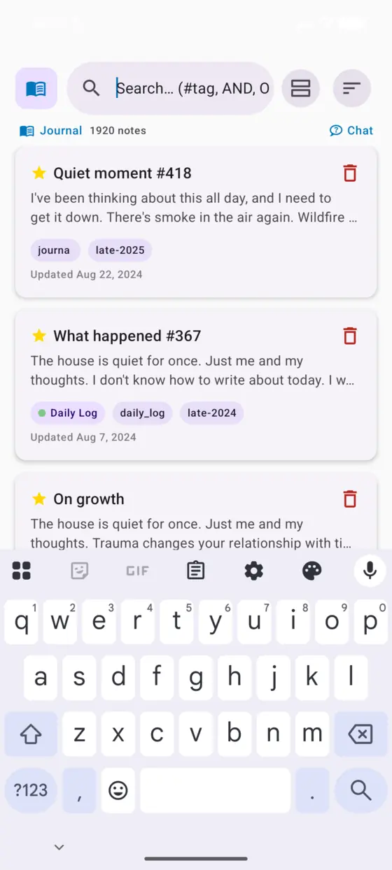 The SILONotes home screen on Android