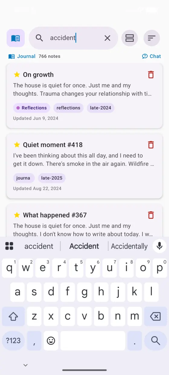 Search results on Android with a match count in the header