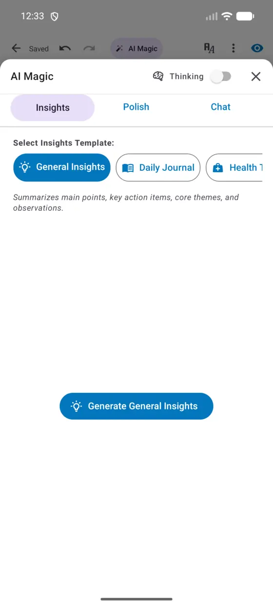 The AI Magic sheet on Android showing template choices