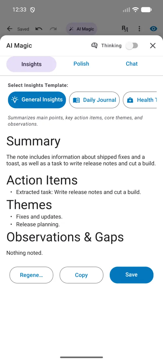 Insights output on Android