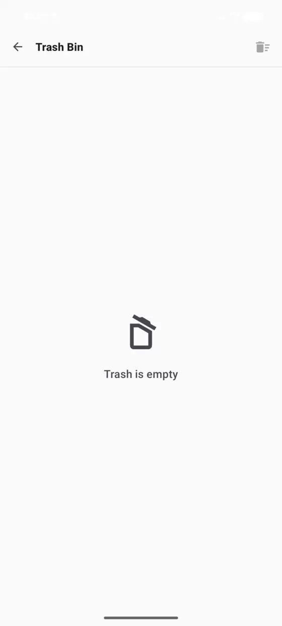The Trash Bin screen on Android