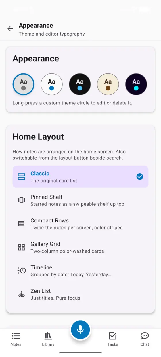 Appearance settings on Android