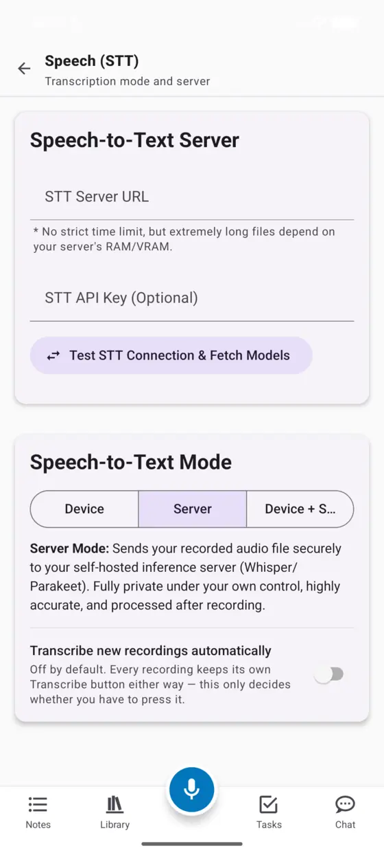 The Speech settings screen on Android